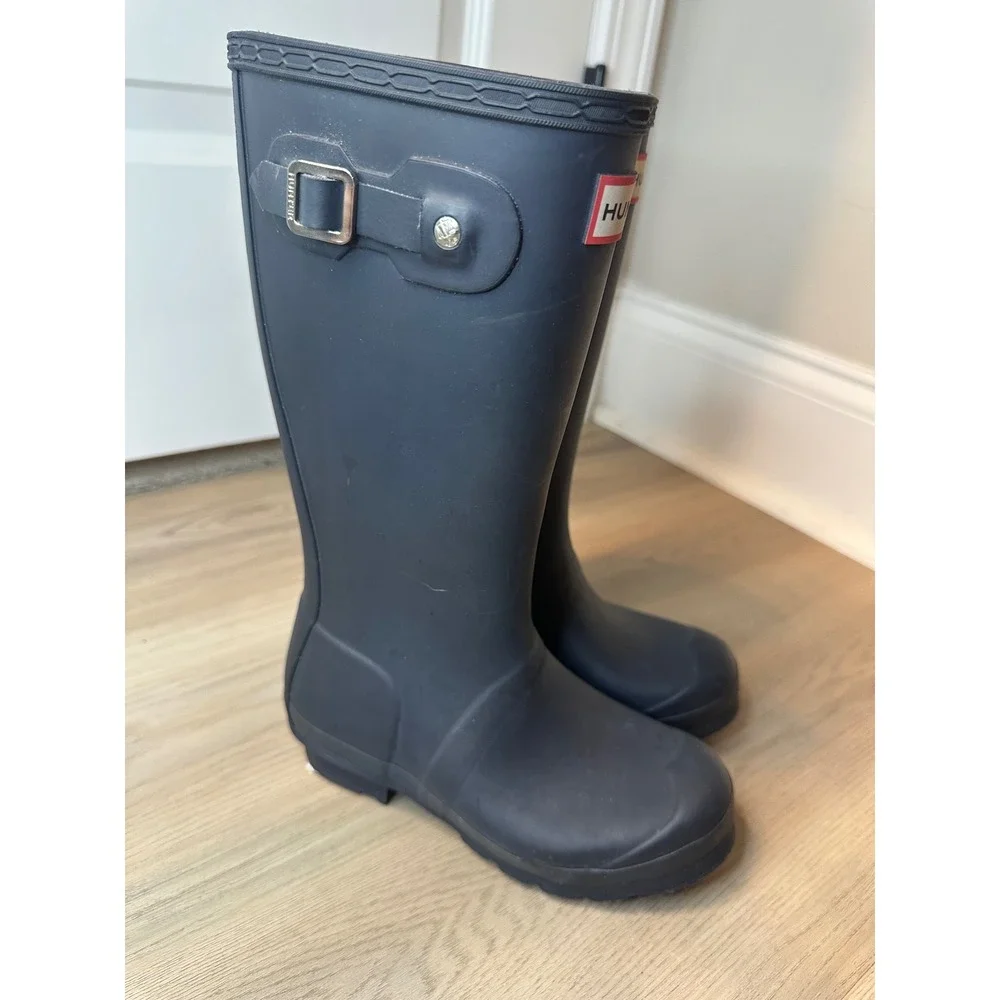 Hunter Original Kids Rain Boots Matte Navy Rubber Waterproof Tall Boots 2G/1B